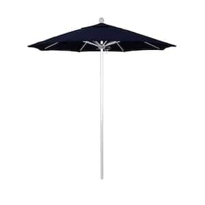 7.5 ft. Silver Aluminum Commercial Market Patio Umbrella with Fiberglass Ribs and Push Lift in Navy Blue Olefin