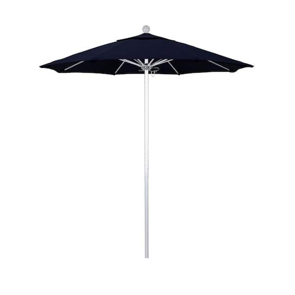 California Umbrella 7.5 ft. Silver Aluminum Commercial Market Patio Umbrella with Fiberglass Ribs and Push Lift in Navy Blue Olefin