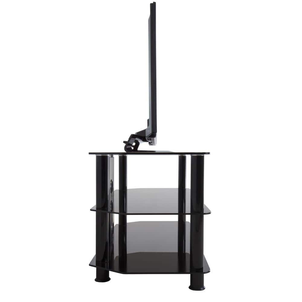 Black Stainless Steel Corner TV Stand with Glass Shelves