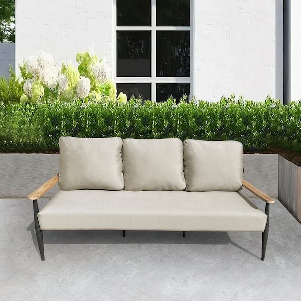 HiGreen Outdoor Manbo Wicker Aluminum Outdoor Sofa Couch with Acrylic Cast Ash Cushions