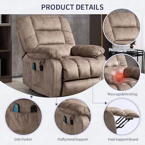 Iconic Chenille Recliners Lift Sofa Chair (Up to 340 lbs.) with Massage,Heating&Assisted Standing -Brown