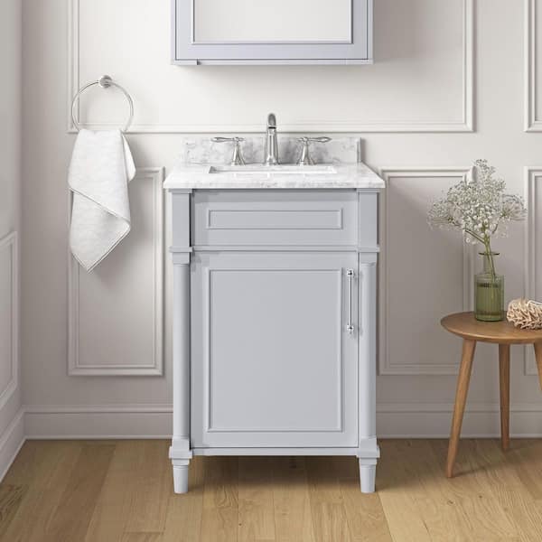 Home Decorators Collection Aberdeen 24 in. Single Sink Dove Gray Bath Vanity with Carrara Marble Top (Assembled)