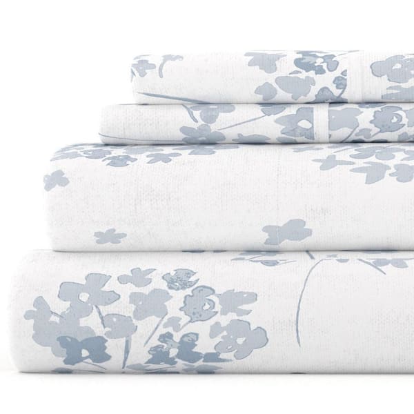 Premium 4 Piece Light Blue Rose Bunch Flannel Twin Sheet Set