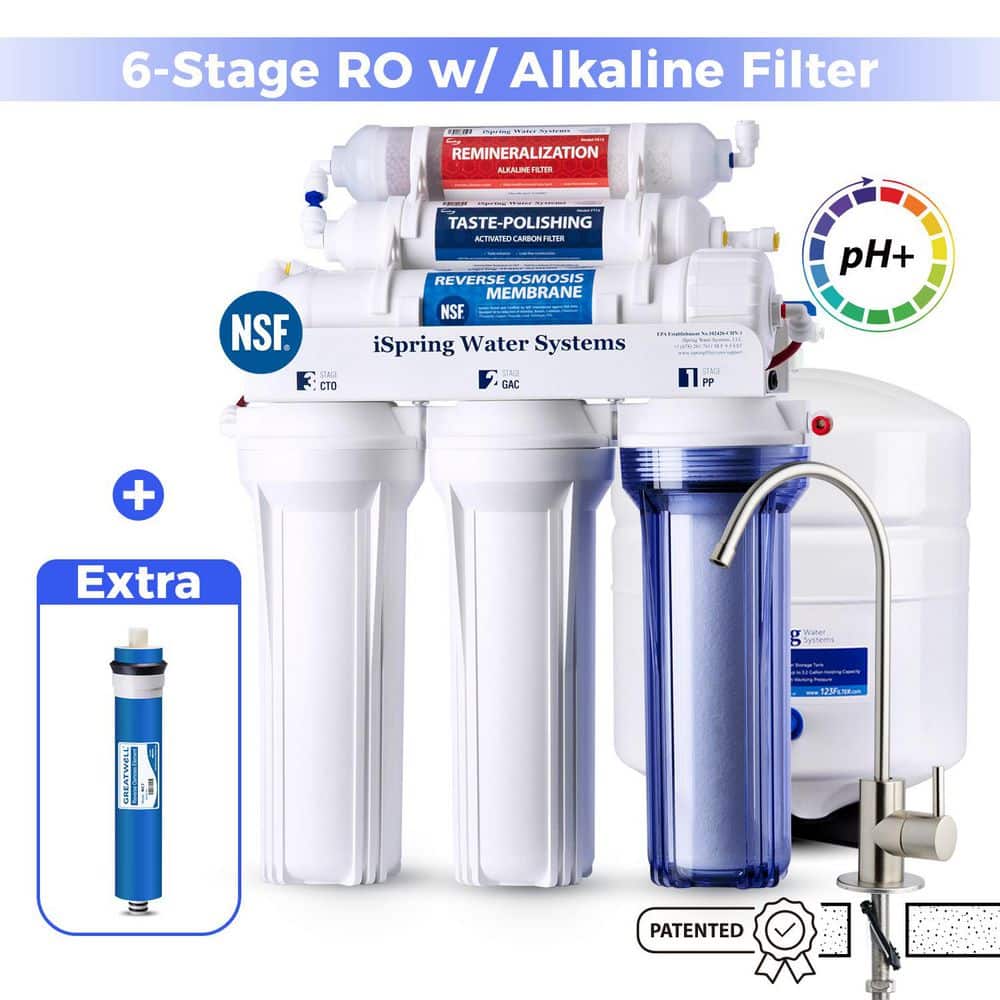6-Stage NSF Certified Reverse Osmosis Water Filtration System w/Alkaline, Under-Sink Water Filter, Extra RO Membrane price history on PriceWatchPro