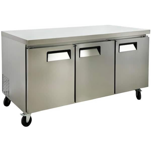 Elite Kitchen Supply 72.4 in. 20.27 cu. ft. Auto/Cycle Defrost Commercial 3-Door Undercounter Freezer EA72F in Stainless-Steel