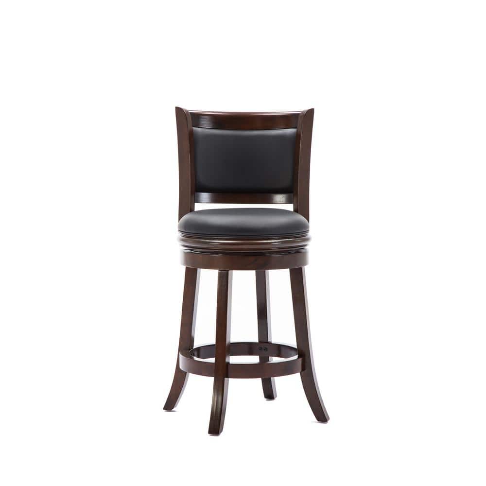 24" Cappuccino Swivel Wood and Faux Leather Barstool