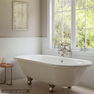 W-I-D-E Series Dalton 60 in. Acrylic Clawfoot Bathtub in White, Cannonball Feet, Drain in Brushed Nickel