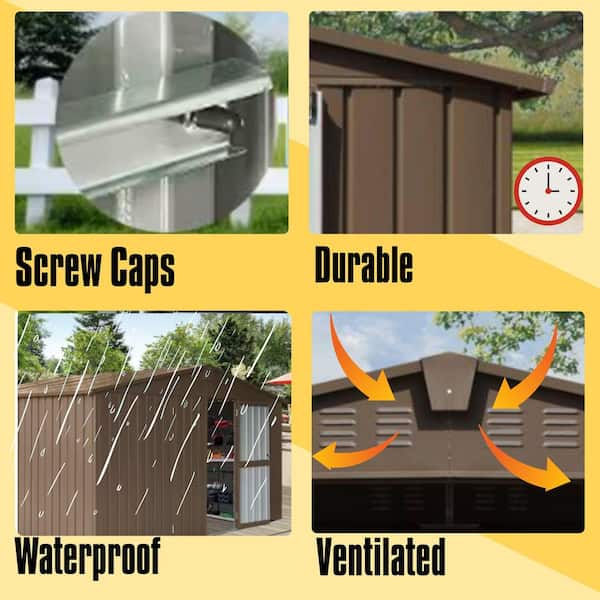 11 ft. W x 12.5 ft. D Outdoor Metal Shed Tool Storage with Galvanized Steel Frame, Windows, Brown (137.5 sq. ft.)