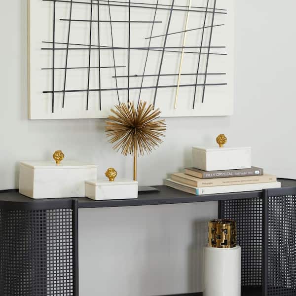 Litton Lane Rectangle Marble Box with Gold Finial (Set of 3)