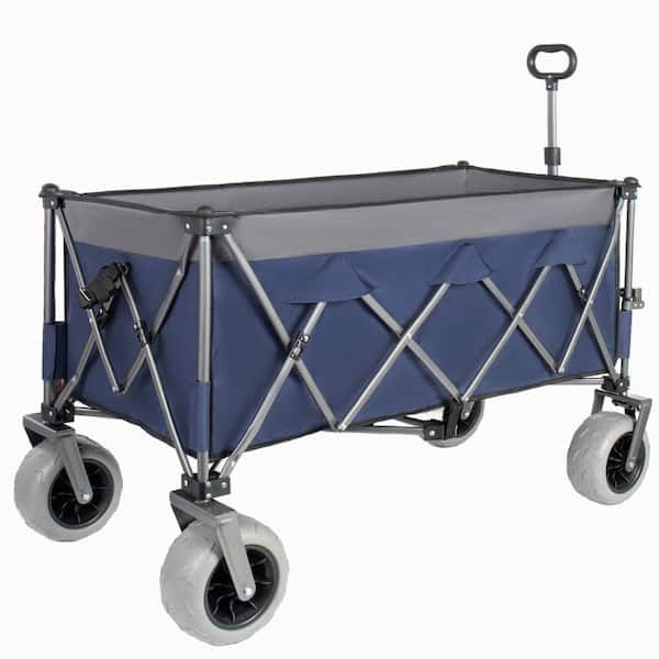 10.59 cu. ft. Steel Blue Folding Utility Wagon Garden Cart w/ Side Pocket