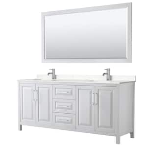 Daria 80in.Wx22 in.D Double Vanity in White with Cultured Marble Vanity Top in Light Vein Carrara with Basins and Mirror