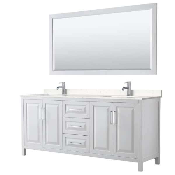 Wyndham Collection Daria 80in.Wx22 in.D Double Vanity in White with Cultured Marble Vanity Top in Light Vein Carrara with Basins and Mirror