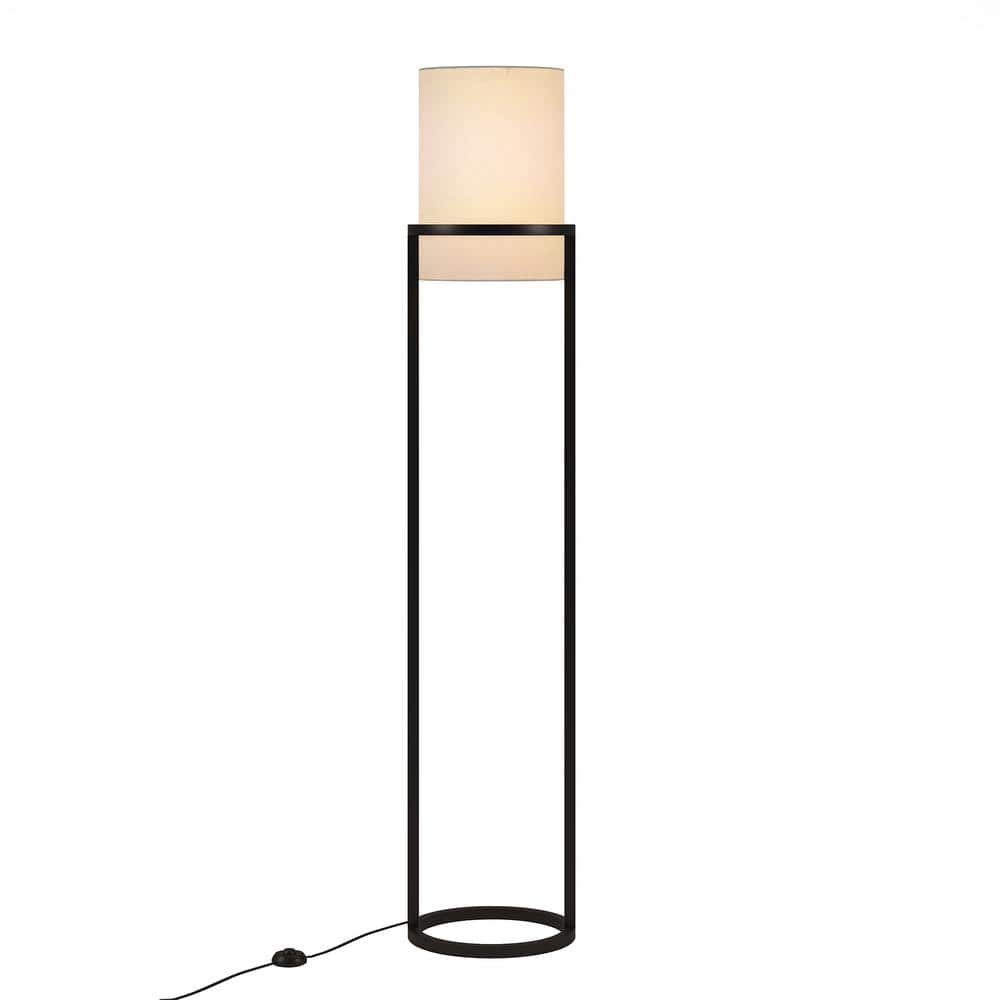 Casimir Blackened Bronze Cylinder Floor Lamp with Linen Shade