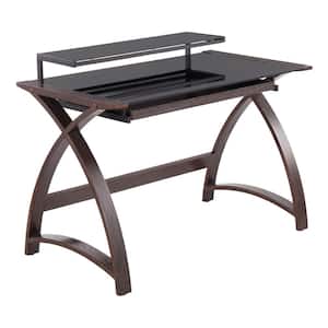 Bentley 43 in. Dark Grey Wood and Black Glass Computer Desk with Pull-Out Drawer