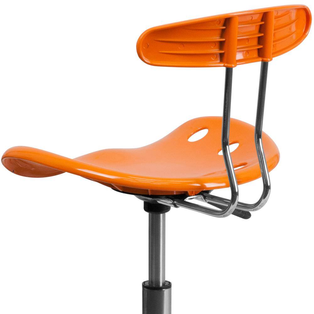 Vibrant Orange Chrome Swivel Task Chair with Tractor Seat, 20"