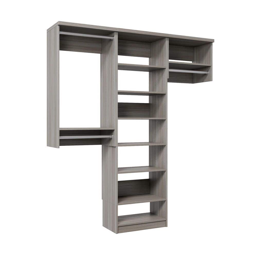 58.5 in. W Grey Oak Reach-in Floor-Mount 3-Rod 8-Shelf Wood Closet System
