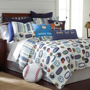 MVP 3-Piece Multicolor Striped/Sport Cotton Full/Queen Quilt Set