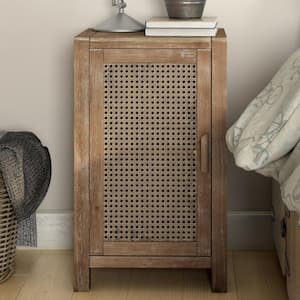 Farmhouse 1 Door Brown Nightstand with Woven Front 26.6 in. H x 16 in. L x 12.6 in. W