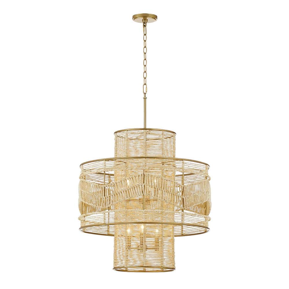 Brand – Stone & Beam Contemporary Pendant Chandelier with White  Shade - 20 x 20 x 42 Inches (Adjustable Height), Antique Brass 