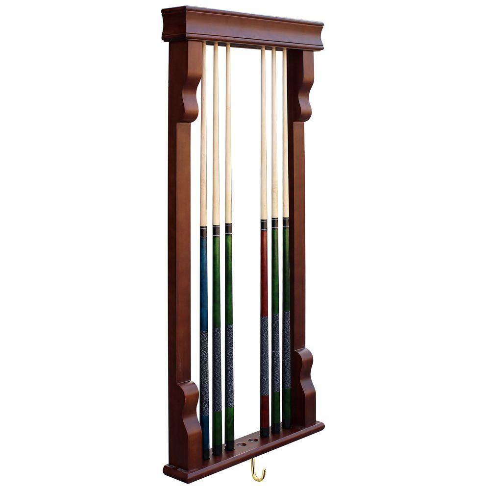 Antique Walnut Wall-Mounted Billiard Pool Cue Rack