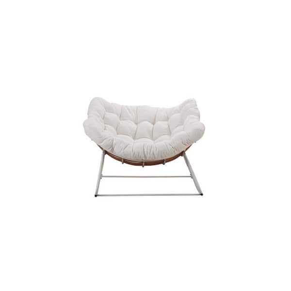 Zeus & Ruta White Metal Outdoor Rocking Chair with White Cushions (1-Pack)