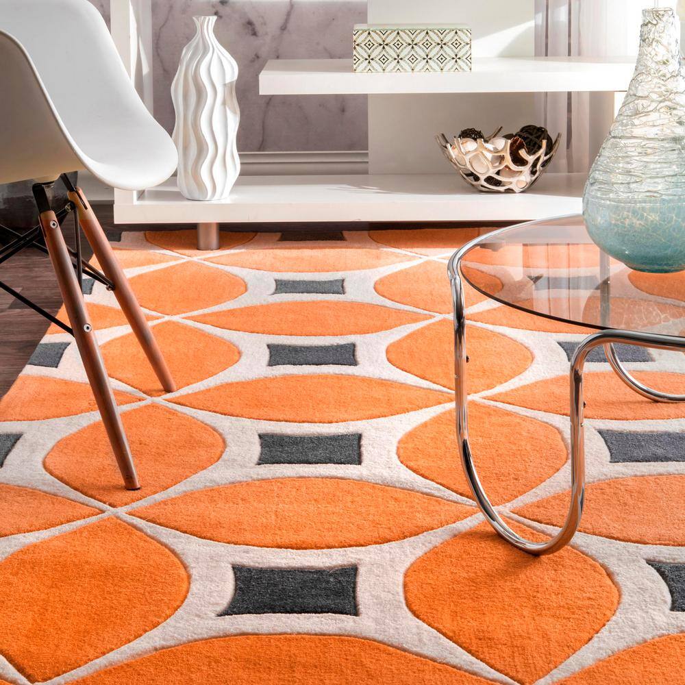 Handmade Tufted Deep Orange Synthetic Runner Rug, 32x6 in