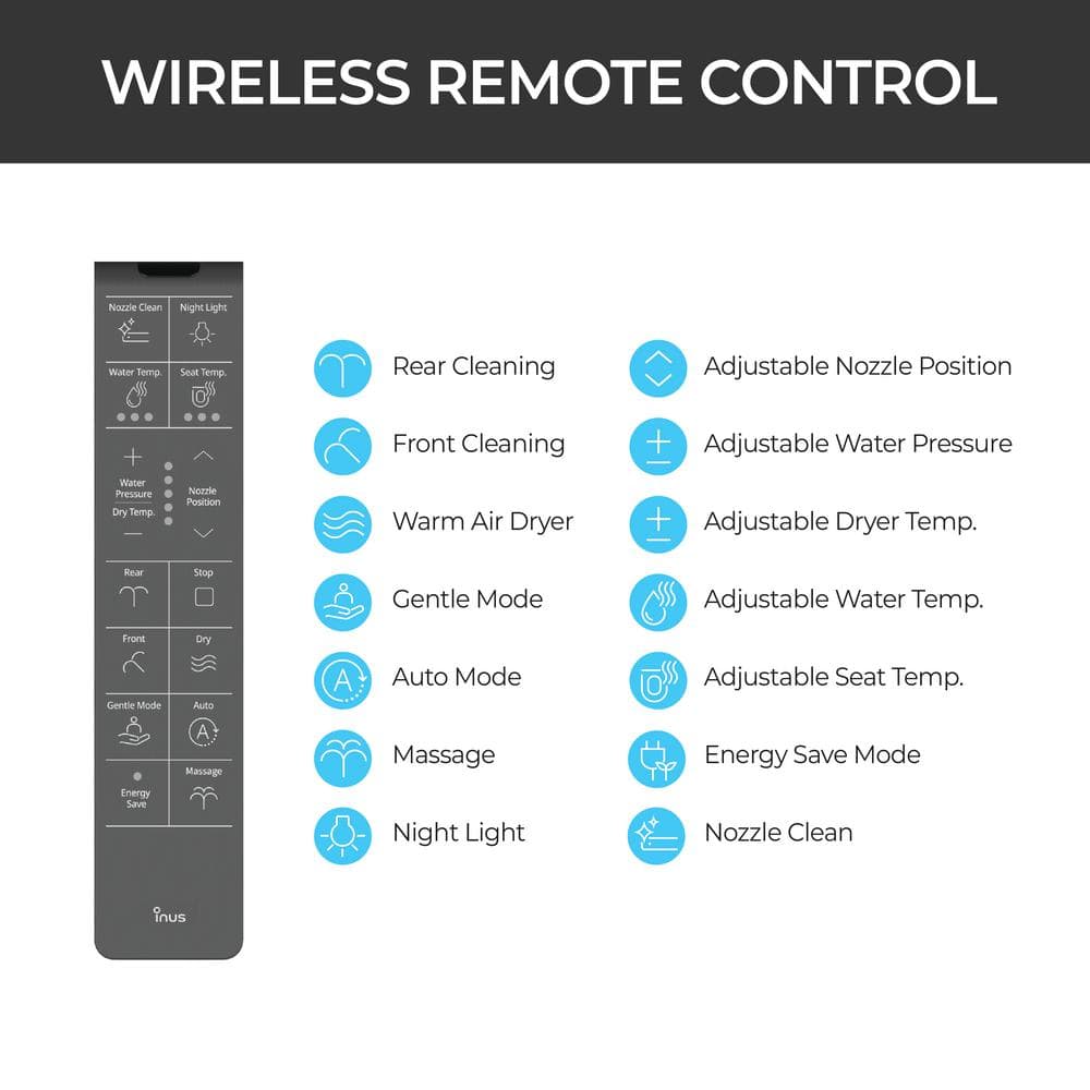 White Electric Elongated Bidet Seat with Heated Function