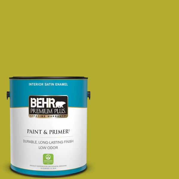 BEHR PREMIUM PLUS 1 gal. #P340-6 Green Neon Satin Enamel Low Odor Interior Paint & Primer