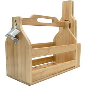 Sampler bamboo Boards Set and Wooden Brown Bottle Caddy with Opener