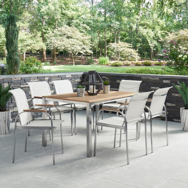 Homestyles Aruba Silver Stainless Steel, Stainless Steel Outdoor Table