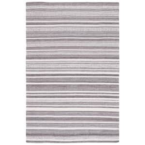 Striped Kilim Gray/Ivory 5 ft. x 8 ft. Abstract Striped Area Rug