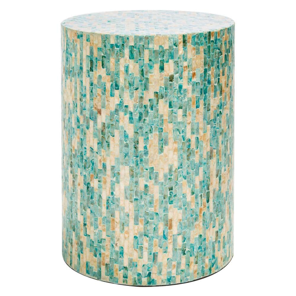 Presley 22" Oceanic Blue and Gold Round Wood Metal Accent Table