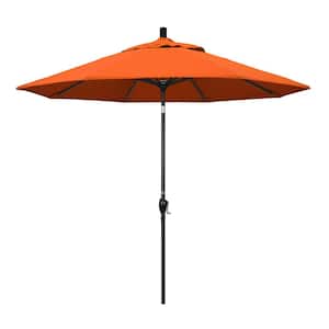9 ft. Stone Black Aluminum Push Button Tilt Crank Lift Market Patio Umbrella in Melon Sunbrella