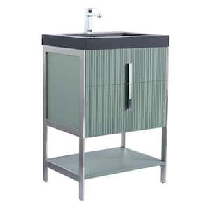 24 in. W x 18 in. D x 33.5 in. H Bath Vanity in Mint Green with Gel Coated Thick Edge top in Black With Chrome Hardware