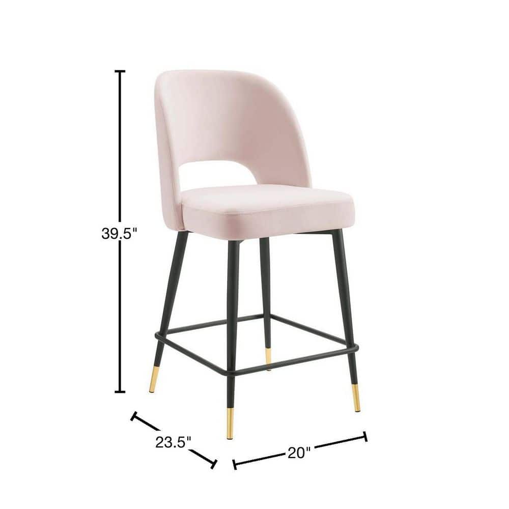 Mid-Century Glam Pink Velvet Counter Stool with Black Metal Legs