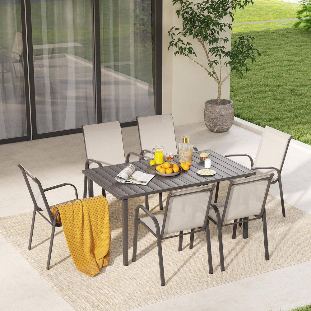TerraTex 7-Piece Metal Outdoor Dining Set with Greige Textilene Fabric price history on PriceWatchPro