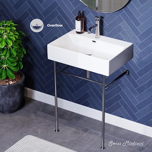 Claire 24 in. Ceramic Console Sink White Basin Chrome Legs