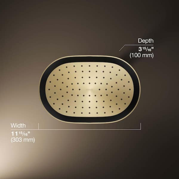 KOHLER Statement Oblong 1-Spray Patterns 2.5 GPM 12 in. Ceiling Mount Rainhead Fixed Shower Head in Vibrant French Gold