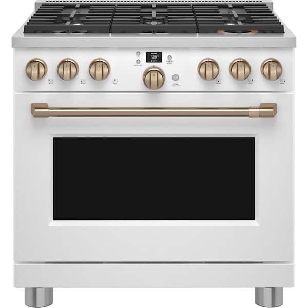 Cafe 36 in. 5.75 cu. ft. Smart 6 Burner Dual Fuel Range with Convection in Matte White