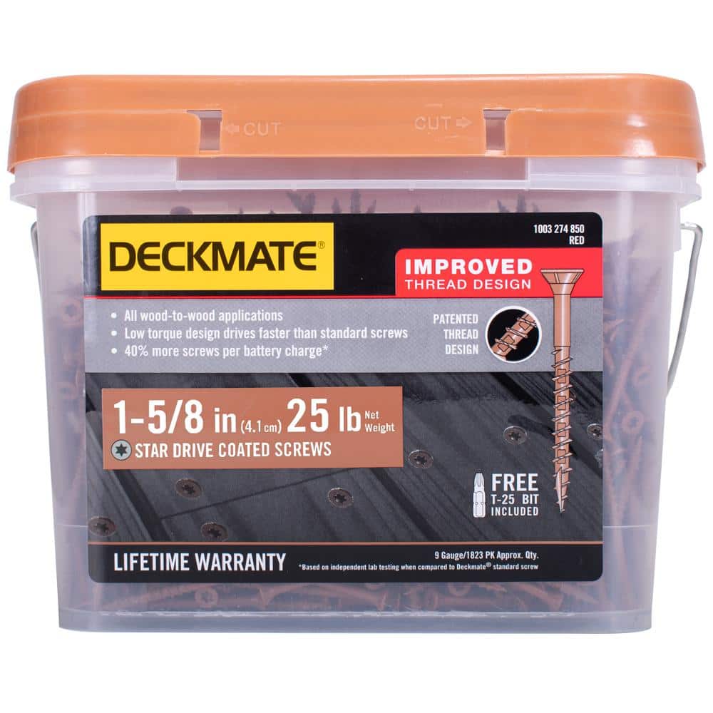 DECKMATE #8  x 1-5/8 in. Red Exterior Self-Starting Star Flat-Head Wood Deck Screws 25 lbs. box (1543 pcs)
