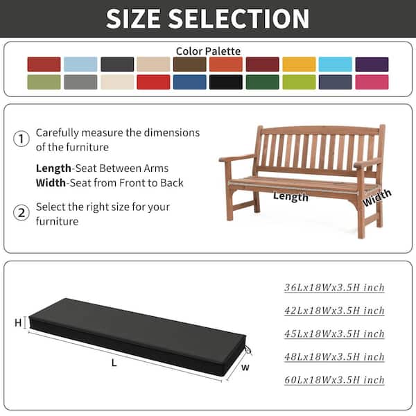 42 in. x 18 in. x 3.5 in. Rectangular Outdoor Porch Swing Bench Cushion Black