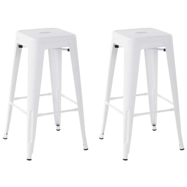 Homy Casa Zolnes 29 in. White Backless Metal Frame Bar Stool (Set of 2)