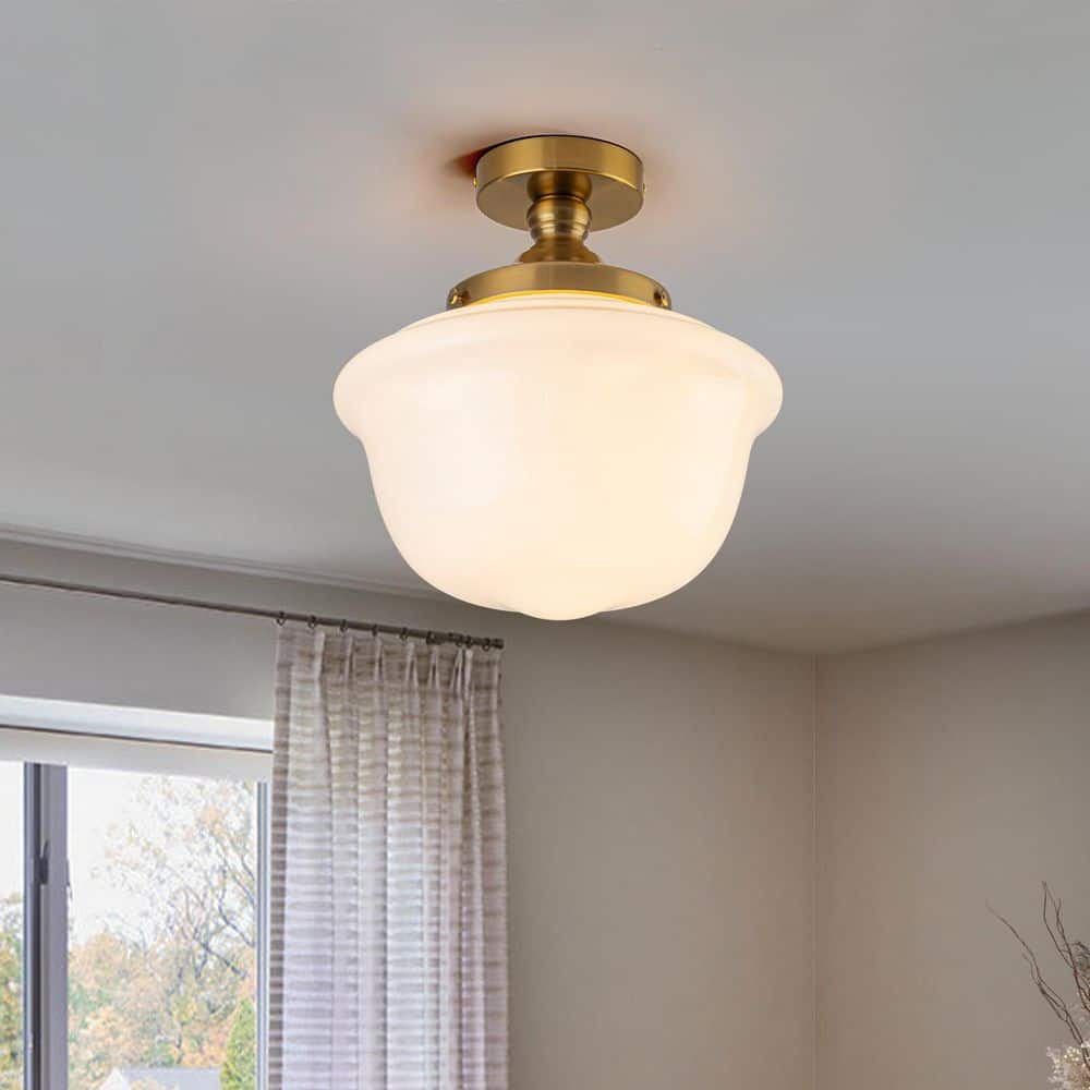 Layla 12.6 in. 1-Light Globe Schoolhouse Brushed Gold Semi-Flush Mount White Glass for Foyer Kitchen Living Room price history on PriceWatchPro