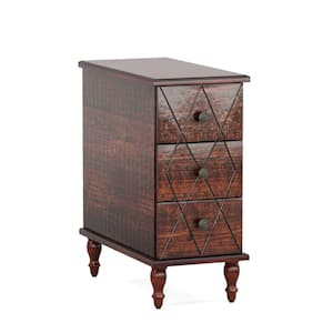 Kerlin 11.81 in. Rustic Brown Rectangular Solid Wood Side Table with 3-Drawer for Home Office