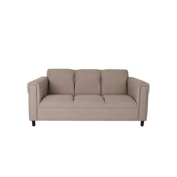 HomeRoots Amelia 72 in. Rolled Arm Polyester Rectangle Sofa in Beige