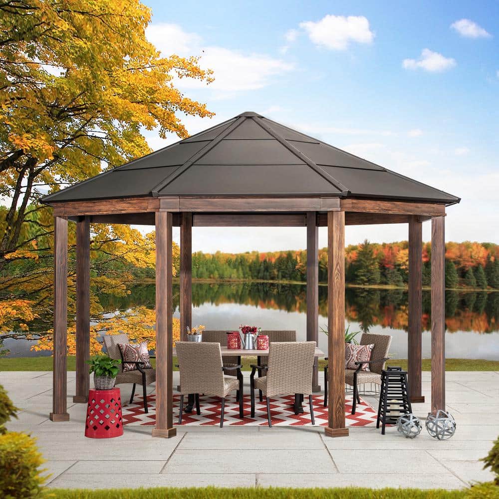 Daybreak 15 ft. Brown Steel Hardtop Patio Gazebo