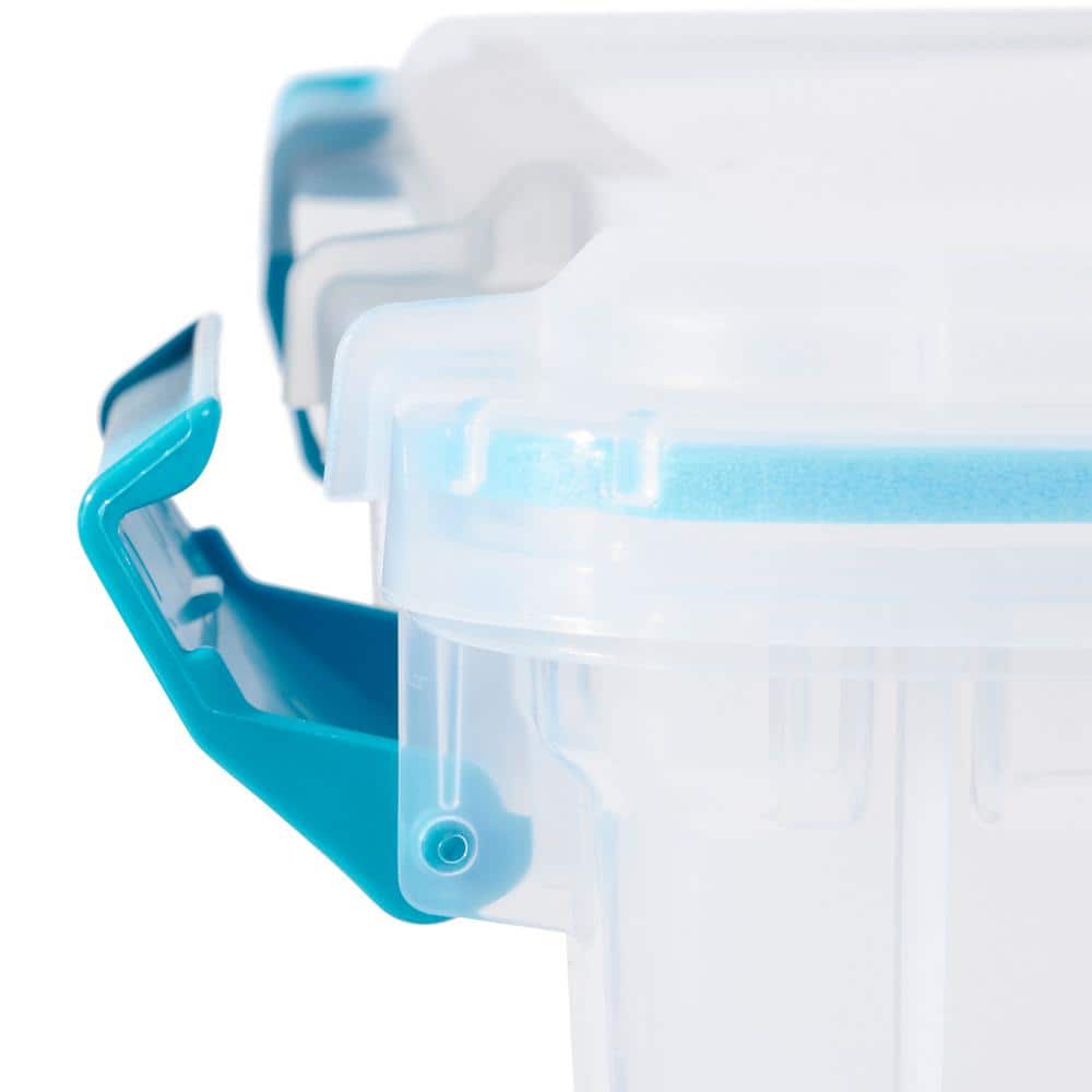 Clear Plastic Stackable Storage Bins with Blue Latching Lid, 80 Qt, 4 Pack