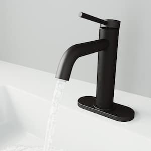 Madison Single Handle Single-Hole Bathroom Faucet Set with Deck Plate in Matte Black