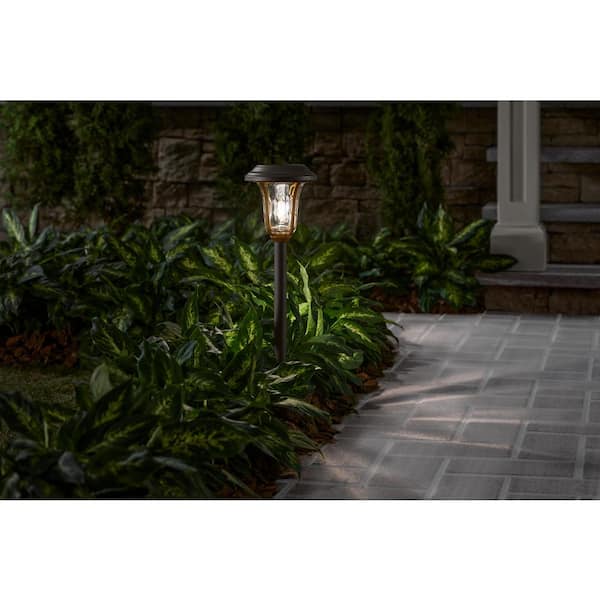 Home Decorators Collection Perry 20-40 Lumen Bronze 2-Tone Finish LED Outdoor Solar Path Light with Glass Lens, Dual White and High-Low