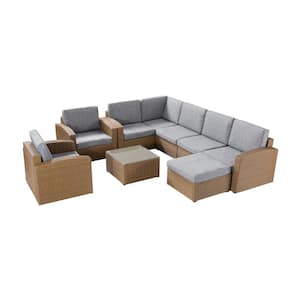 Alalakh 8 - Person Grey Modular Wicker Seating Group with Cushions